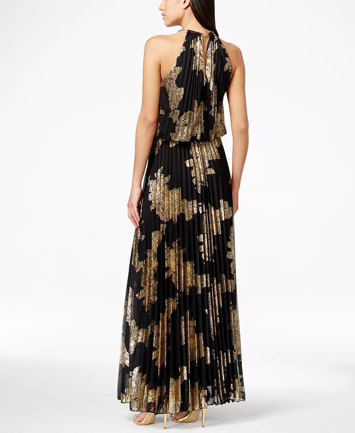 MSK Metallic-Print Pleated Blouson Gown