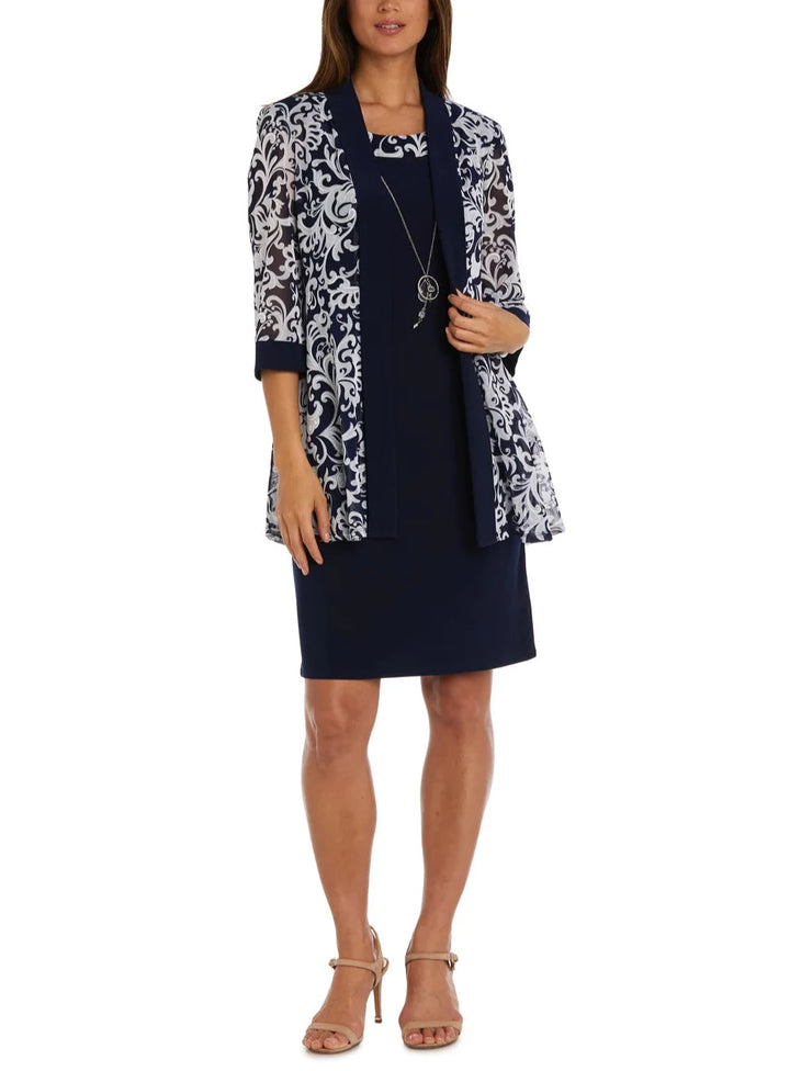 R & M Richards Petie & Plus Size Necklace Dress & Printed Jacket