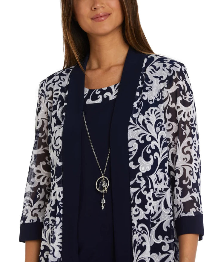 R & M Richards Petie & Plus Size Necklace Dress & Printed Jacket