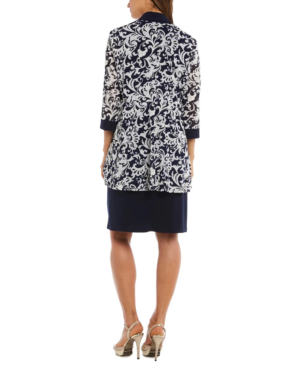 R & M Richards Petie & Plus Size Necklace Dress & Printed Jacket