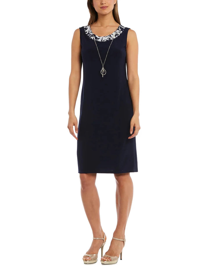 R & M Richards Petie & Plus Size Necklace Dress & Printed Jacket