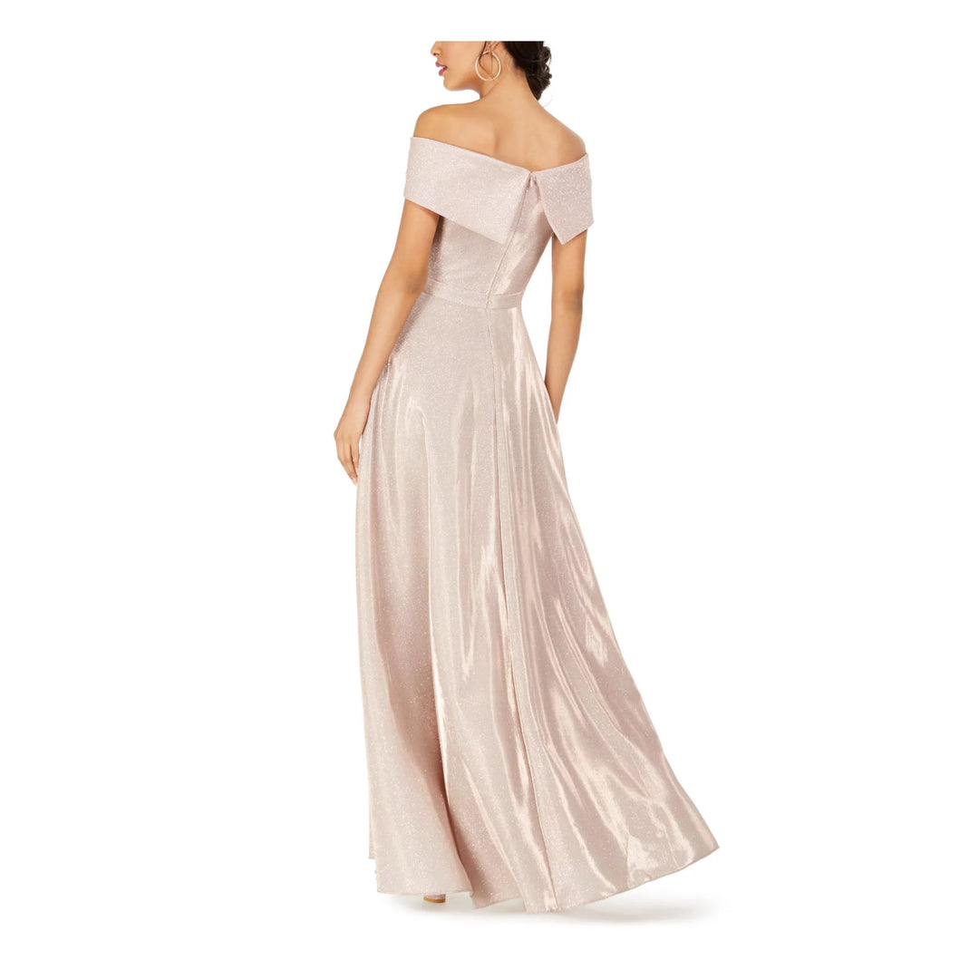 XSCAPE Petite Off-the-Shoulder Glitter Gown