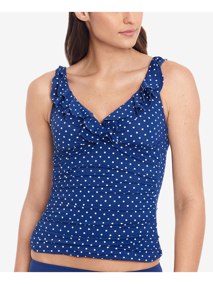 LAUREN RALPH LAUREN Polka Dot Surplice Ruffled Tankini Top