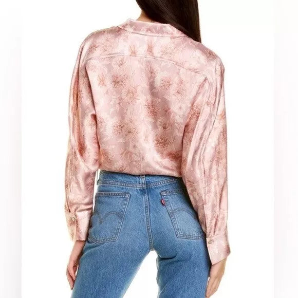 Vince Dahlia Printed Silk Cinch Back Shirt
