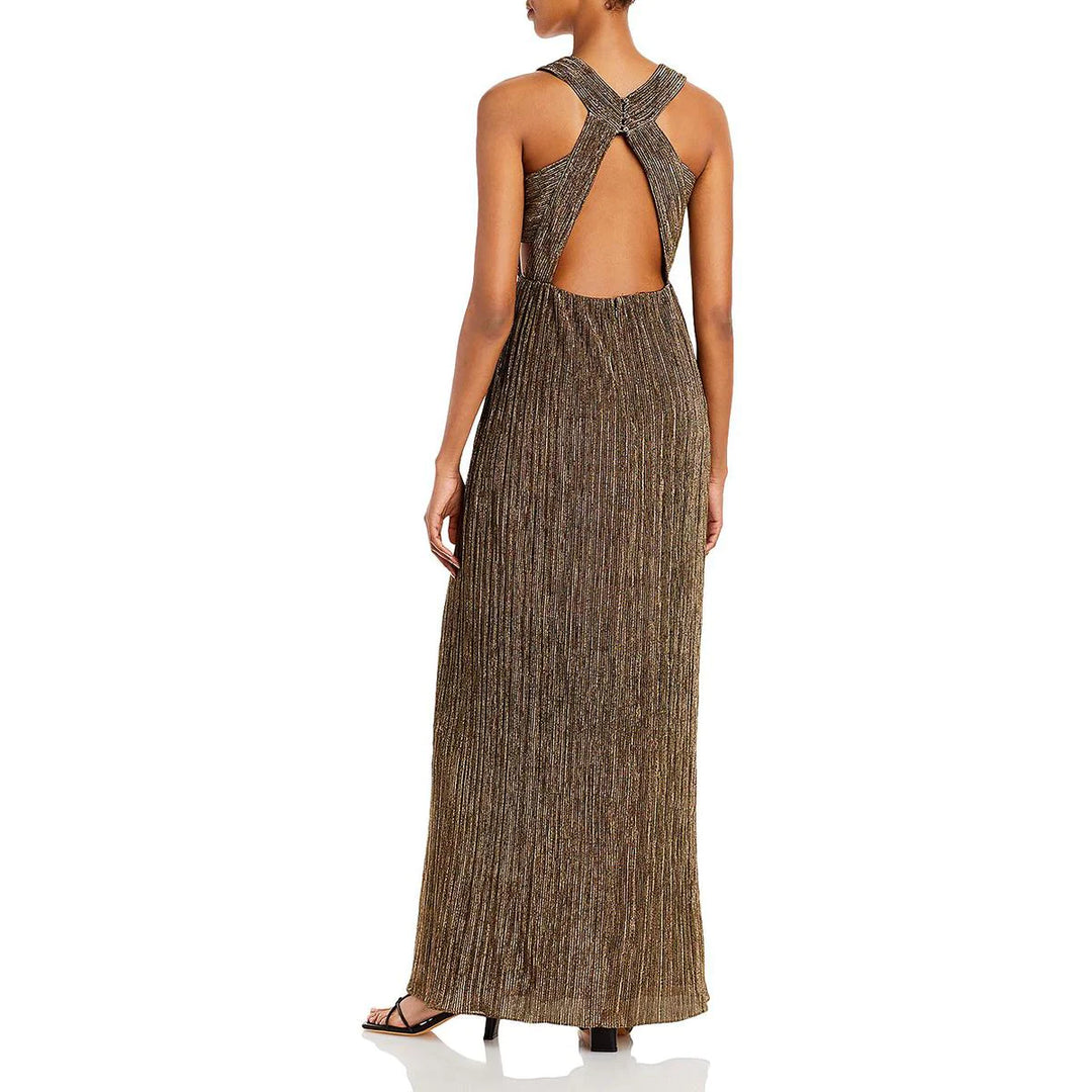 BCBGMAXAZRIA Pleated Metallic Evening Gown