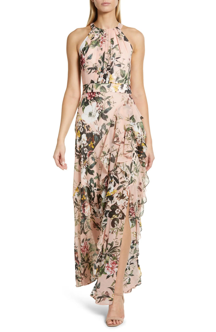 Eliza J Floral Print Halter Gown