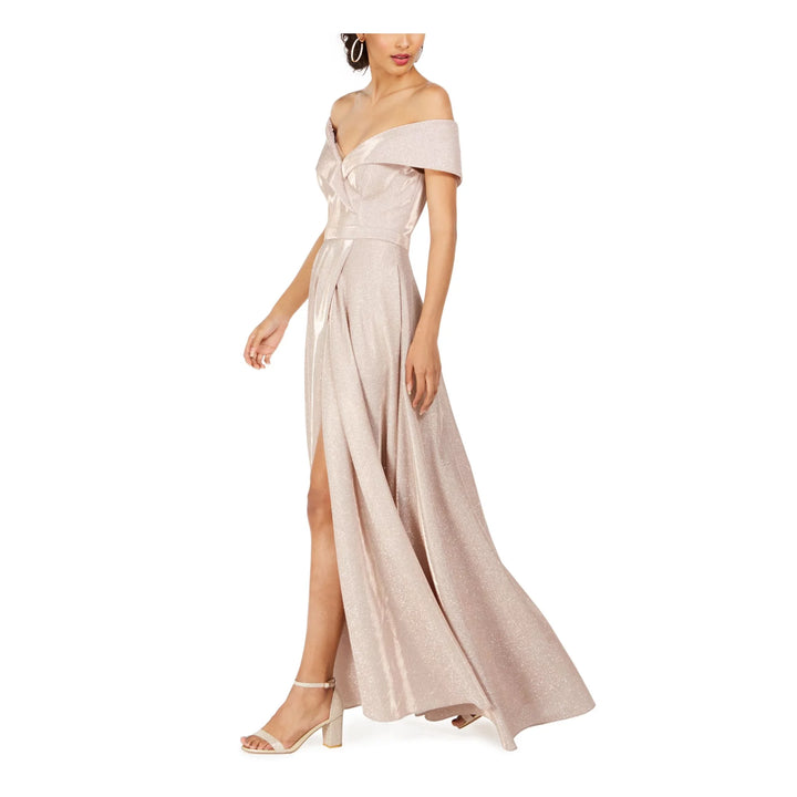 XSCAPE Off-the-Shoulder Glitter Gown