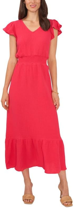 VINCE CAMUTO Gauzy Smocked-Waist Ruffled Dress