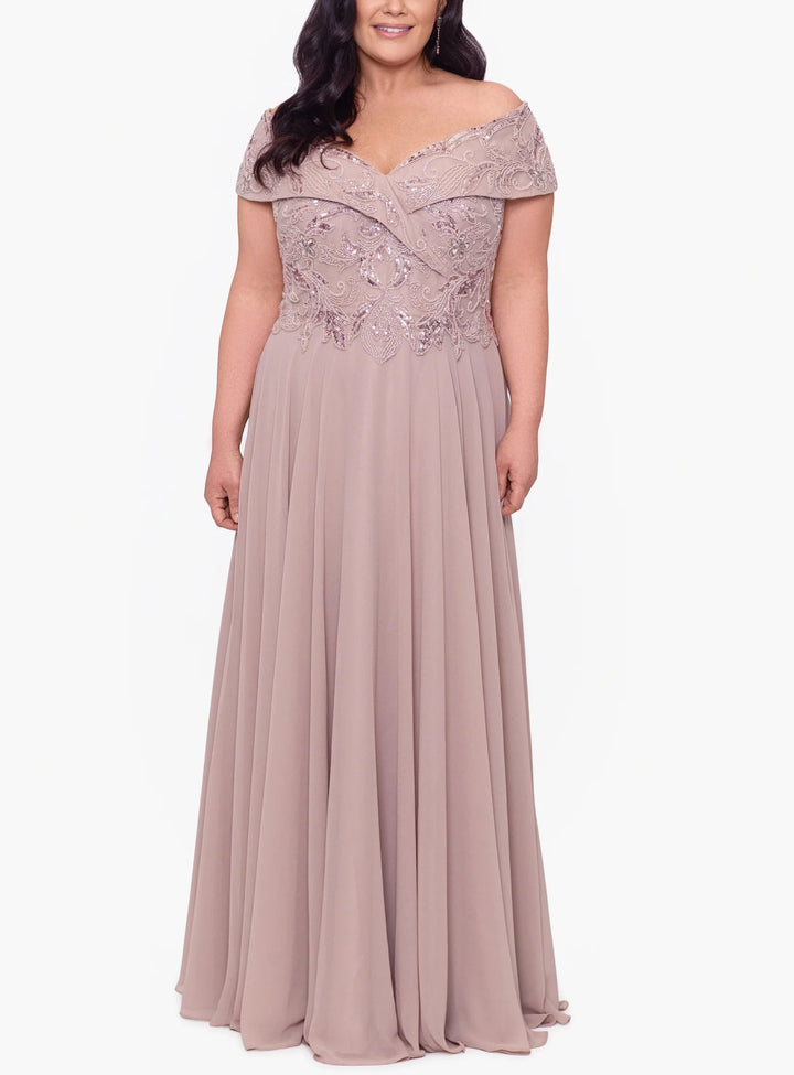 XSCAPE Petite & Plus Off-The-Shoulder Gown