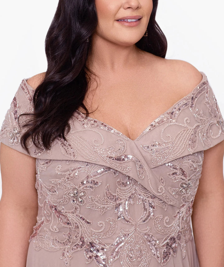 XSCAPE Petite & Plus Off-The-Shoulder Gown