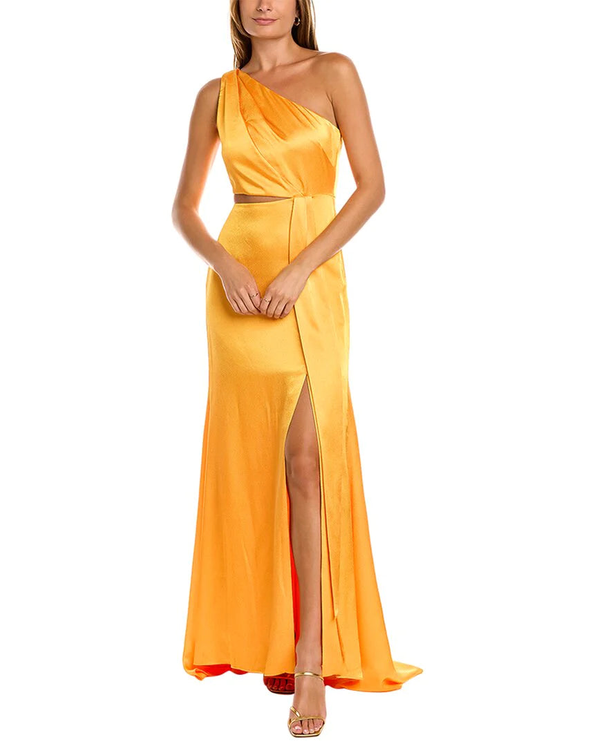 ML Monique Lhuillier Satin One Shoulder Cutout Gown
