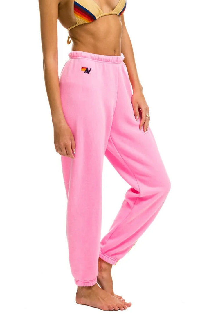 Aviator Nation Neon Pink Rainbow Stripe Sweatpants