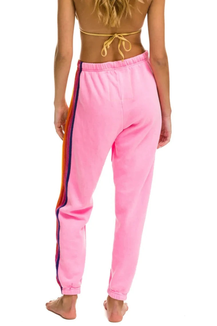 Aviator Nation Neon Pink Rainbow Stripe Sweatpants