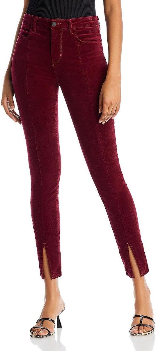 L'AGENCE Jyothi Velvet High Rise Slit Hem Skinny Jeans