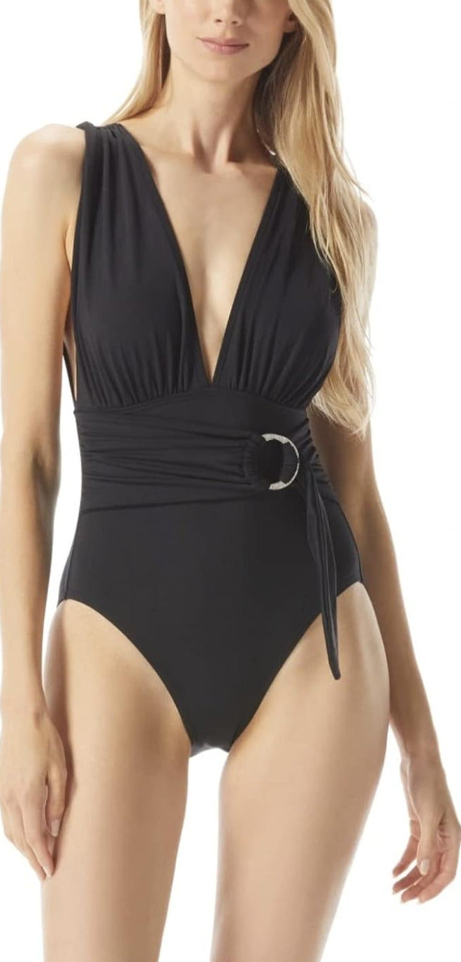 Michael Kors Essentials Surplice Plunge One-Piece Swimsuit