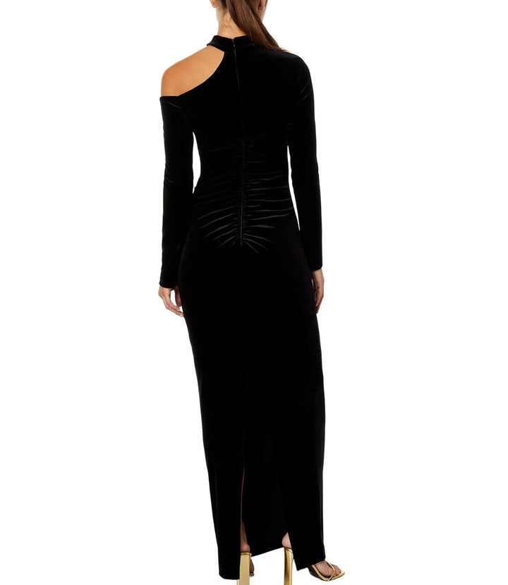 Xscape Velvet Cold Shoulder Long Sleeve Gown