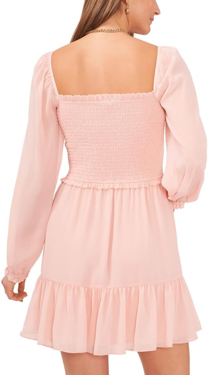 1.STATE Smocked Ruffle Hem Long Sleeve Dress