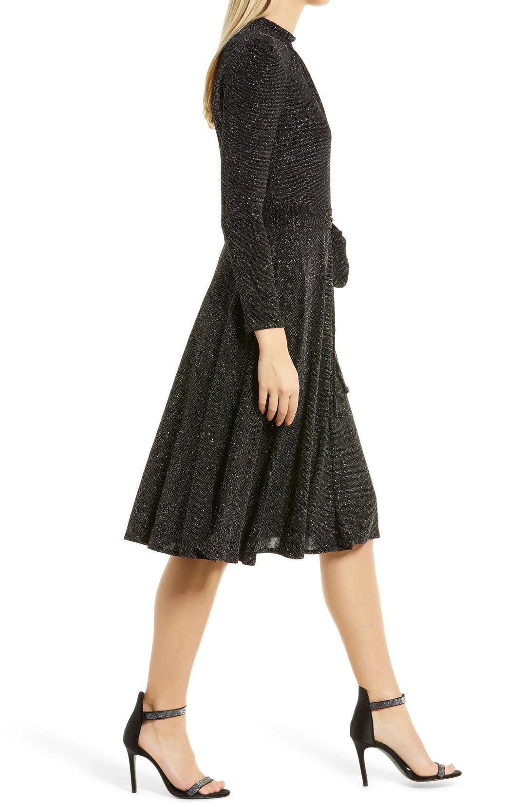 Eliza J Mock Neck Long Sleeve Fit and Flare Dress