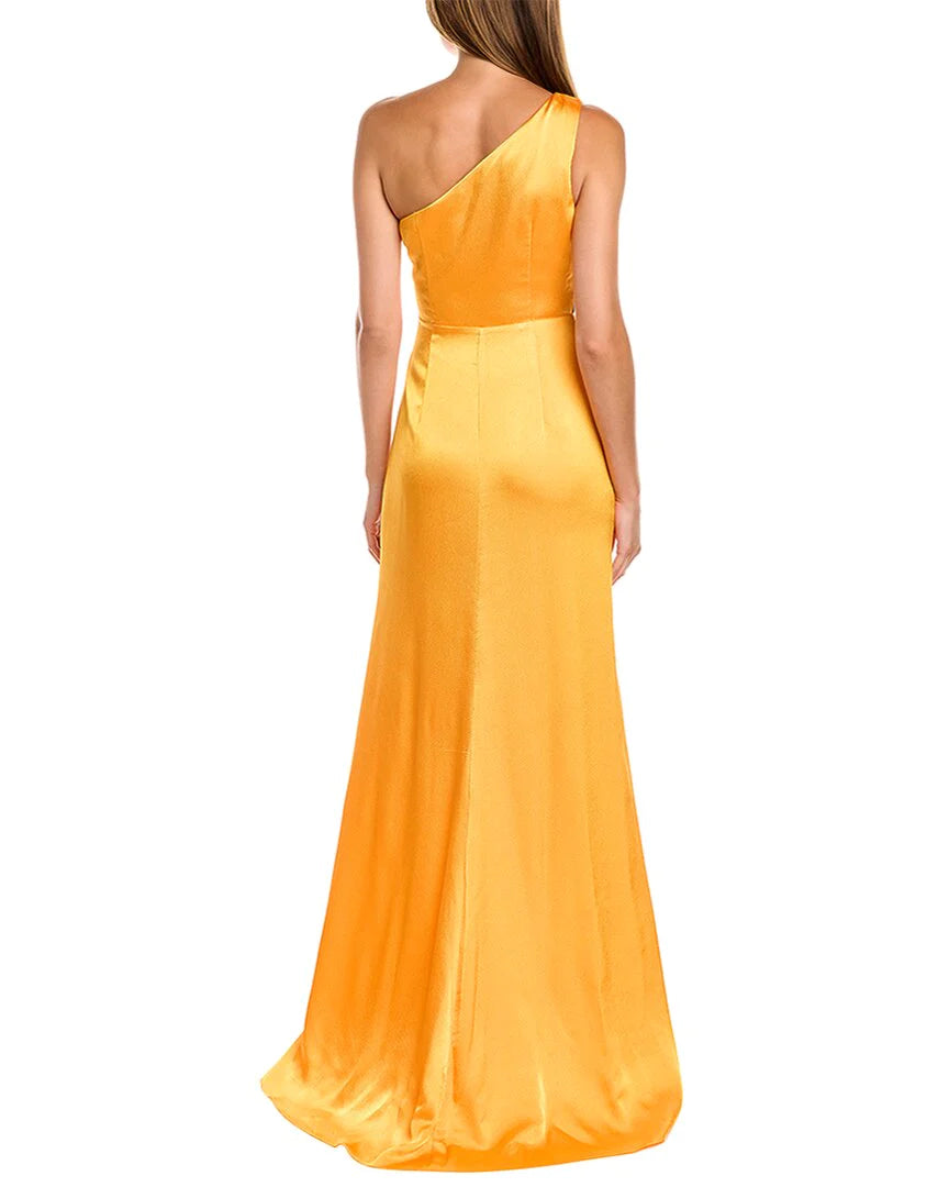 ML Monique Lhuillier Satin One Shoulder Cutout Gown