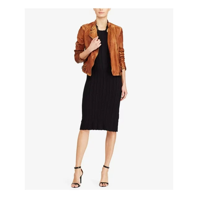 Lauren Ralph Lauren Burnished Leather Moto Jacket