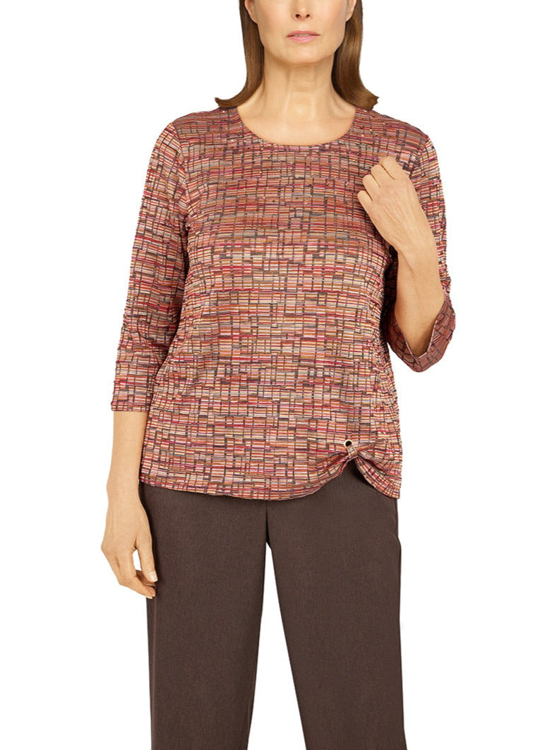 Alfred Dunner Petite Size Sorrento Space Dye Geo Grommet Hem Top