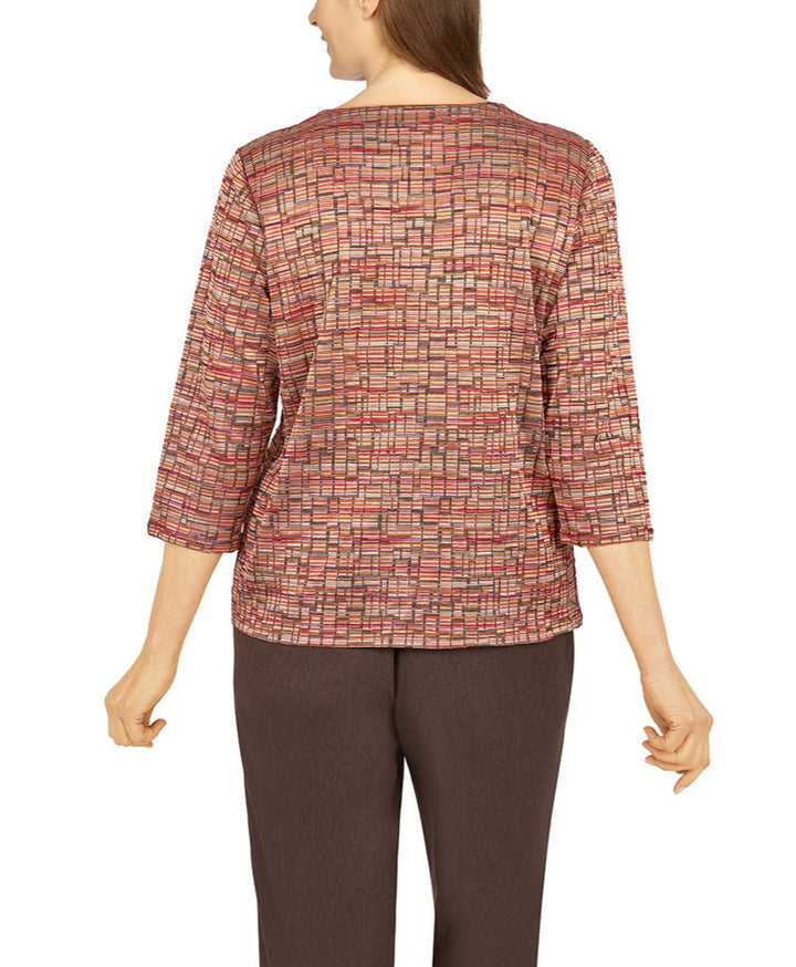 Alfred Dunner Petite Size Sorrento Space Dye Geo Grommet Hem Top