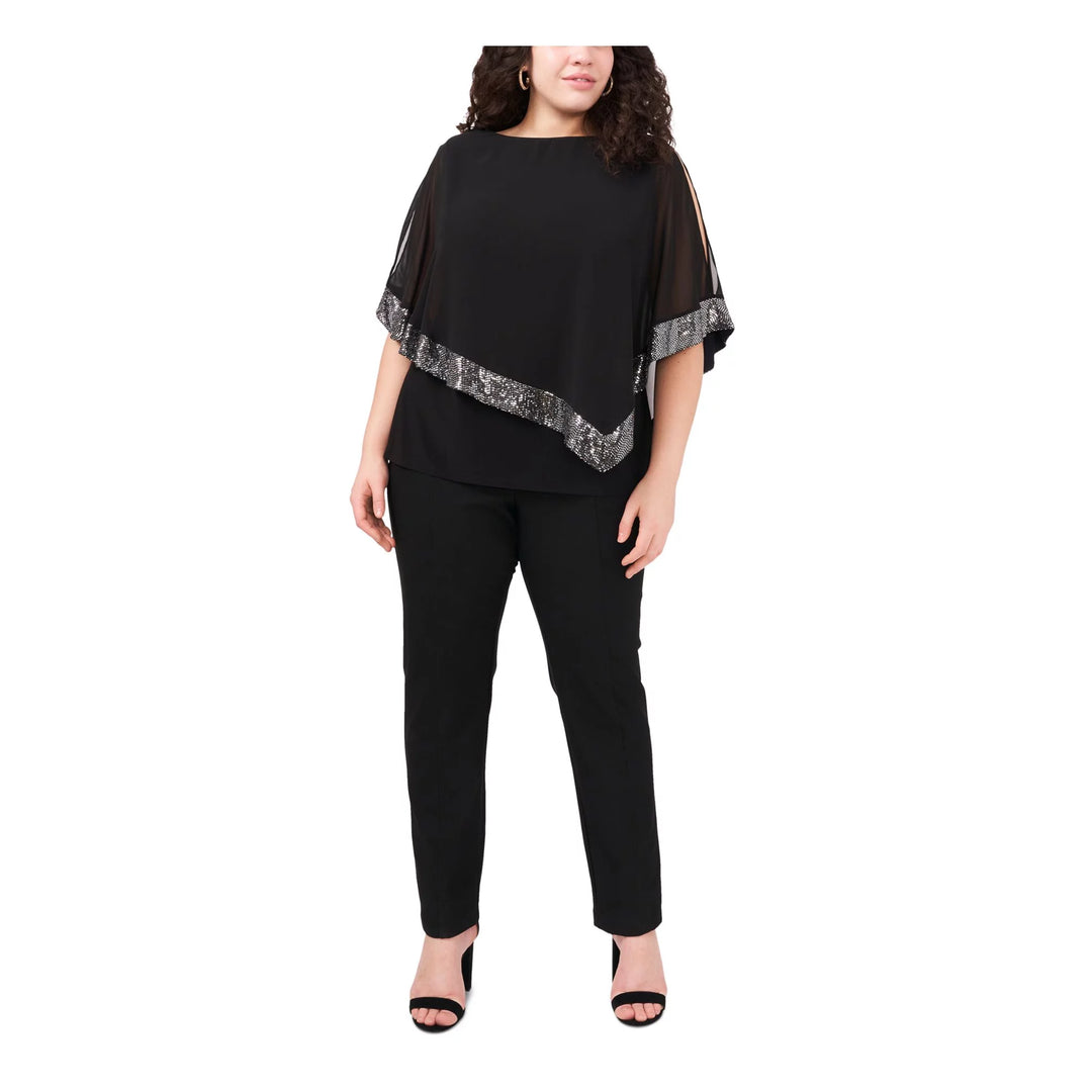 MSK Plus Size Sequin-Trim Overlap Top