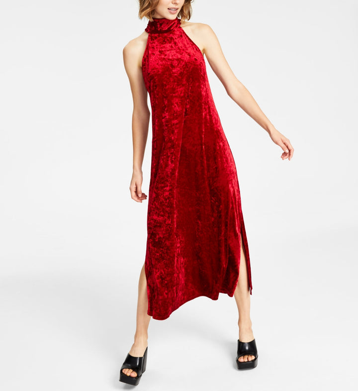 Bar III Women's Halter-Neck Side-Slit Maxi Dress