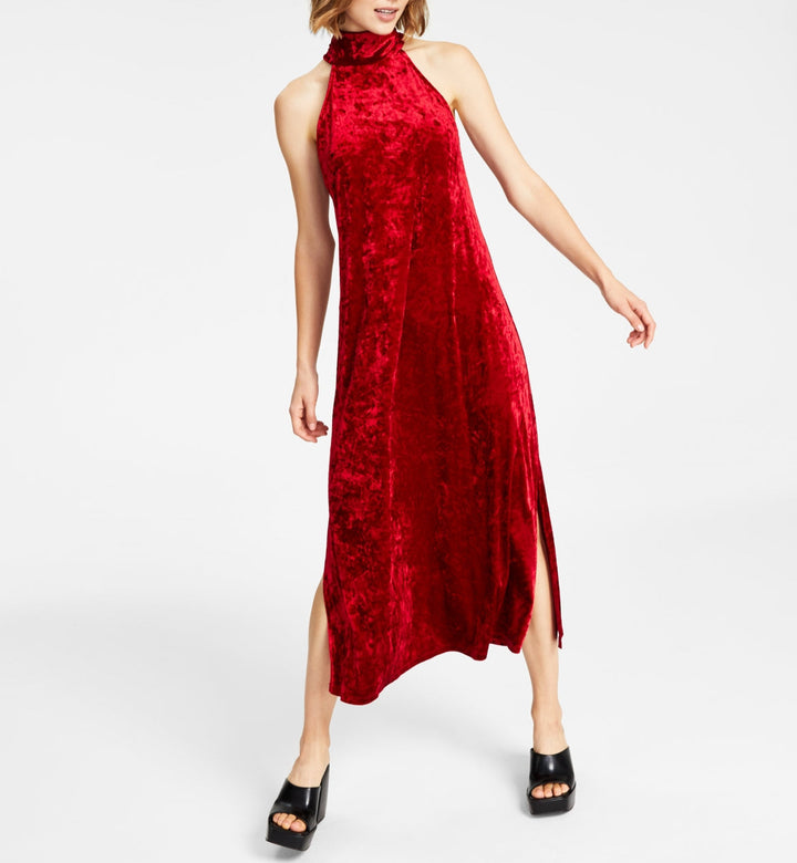 Bar III Women's Halter-Neck Side-Slit Maxi Dress