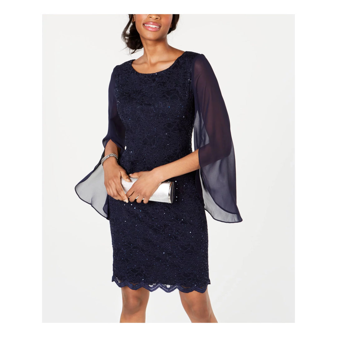 Connected Flutter-Sleeve Sequined Lace Dress