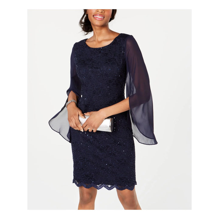 Connected Flutter-Sleeve Sequined Lace Dress