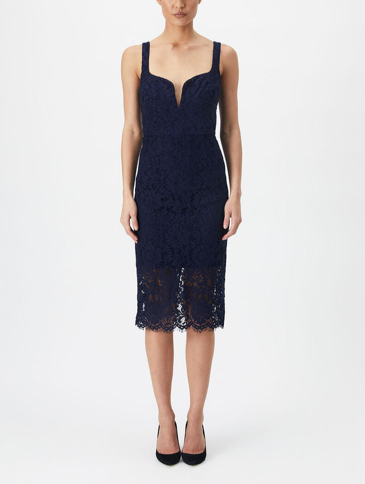 BARDOT Adeline Lace Plunge-Neck Midi Dress