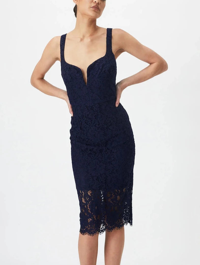 BARDOT Adeline Lace Plunge-Neck Midi Dress