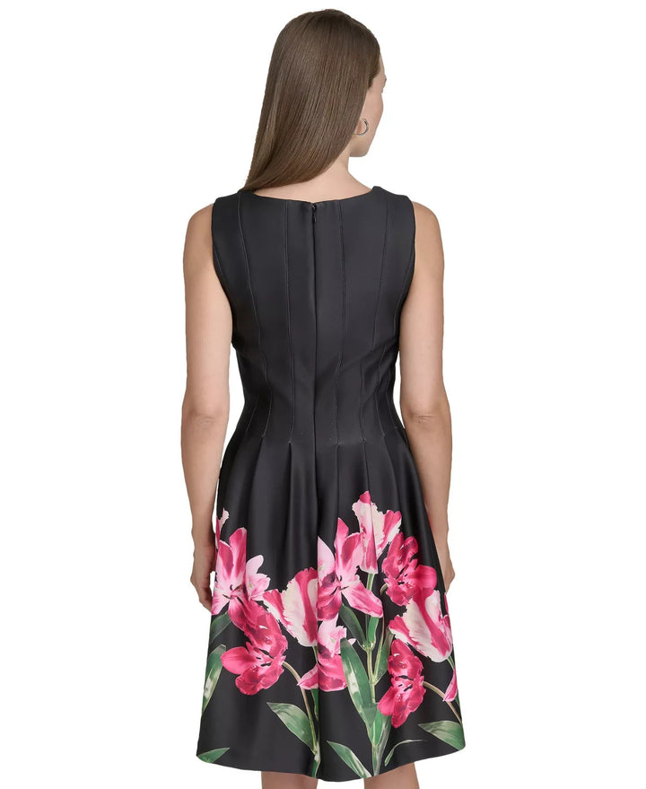 Halston Women's Floral-Print Pleated Fit & Flare Dress MSRP $139