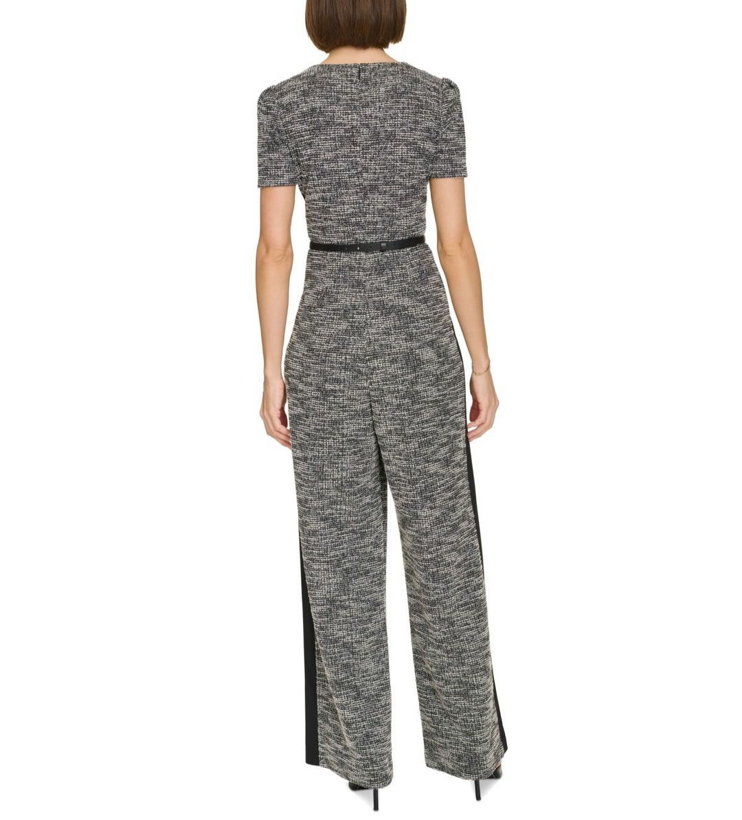 Tommy Hilfiger Women's Mixed-Media Belted Jumpsuit