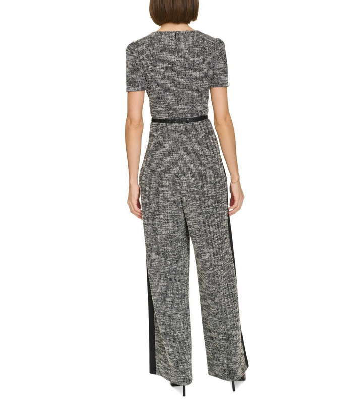 Tommy Hilfiger Women's Mixed-Media Belted Jumpsuit