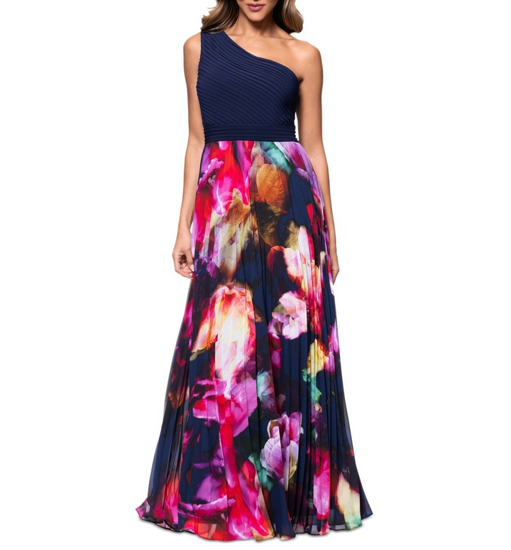 Xscape Petite Printed One-Shoulder Gown MSRP $279