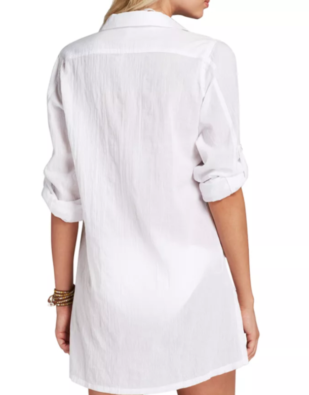 Lauren Ralph Lauren Crushed Cotton Camp Shirt Swim Cover-Up MSRP $145