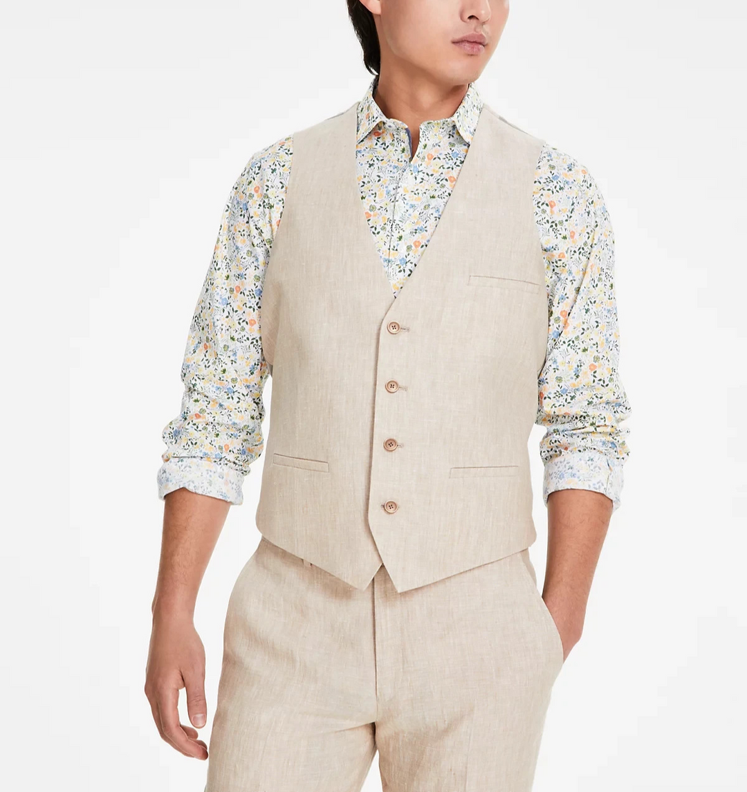 Bar III Slim-Fit Linen Suit Vest MSRP $115