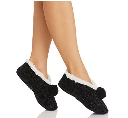 Cejoli Cable Knit Chenille Pom-Pom Slippers MSRP $30