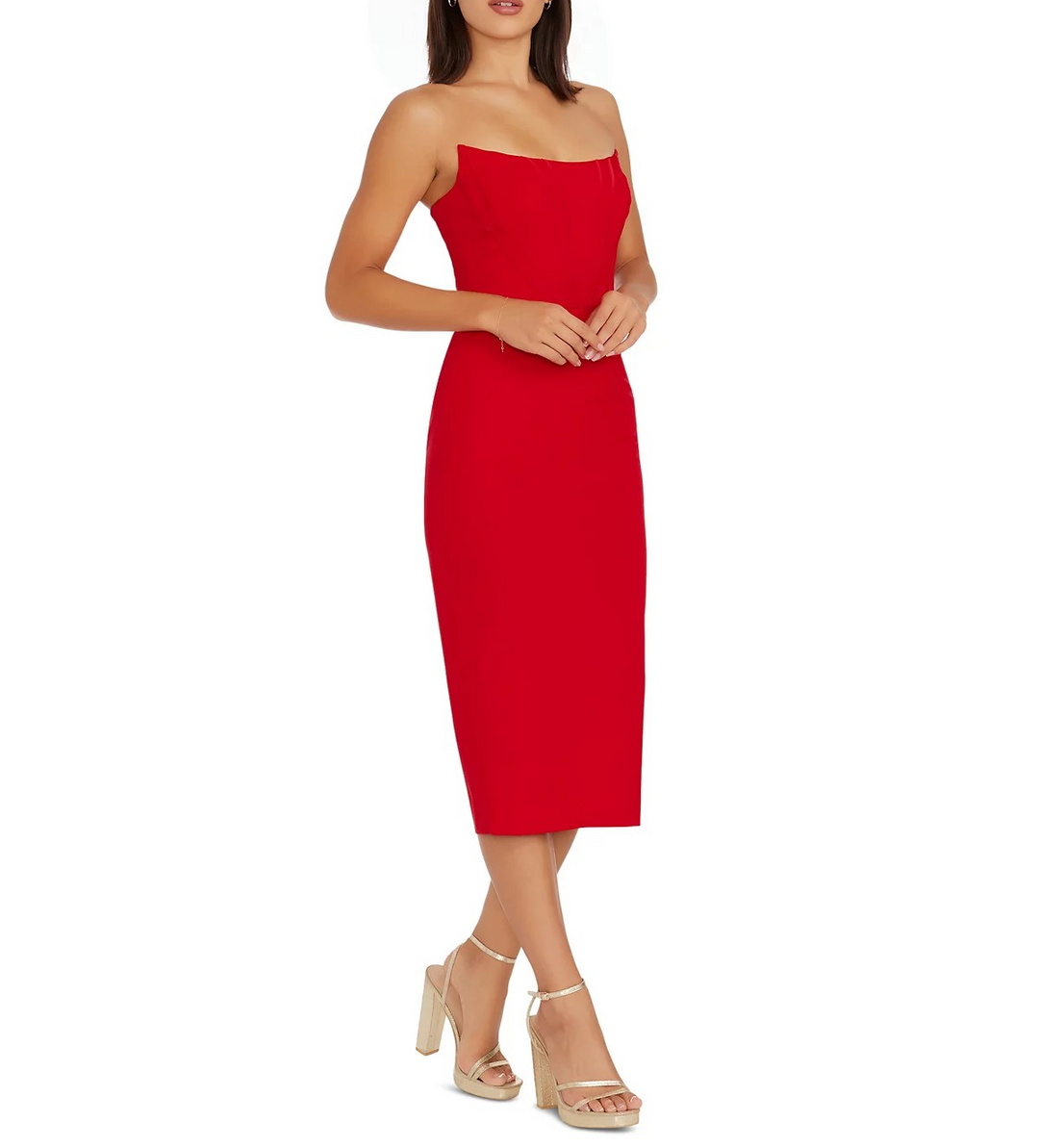 Dress the Population Women's Corset Strapless Midi Dress MSRP $199