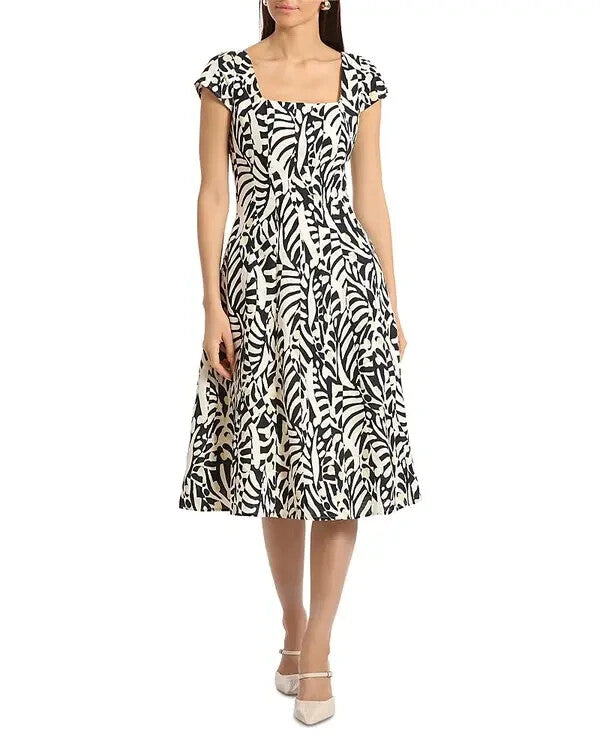 Bagatelle Printed Square Neck Seamed Flare Midi Dress MSRP $148