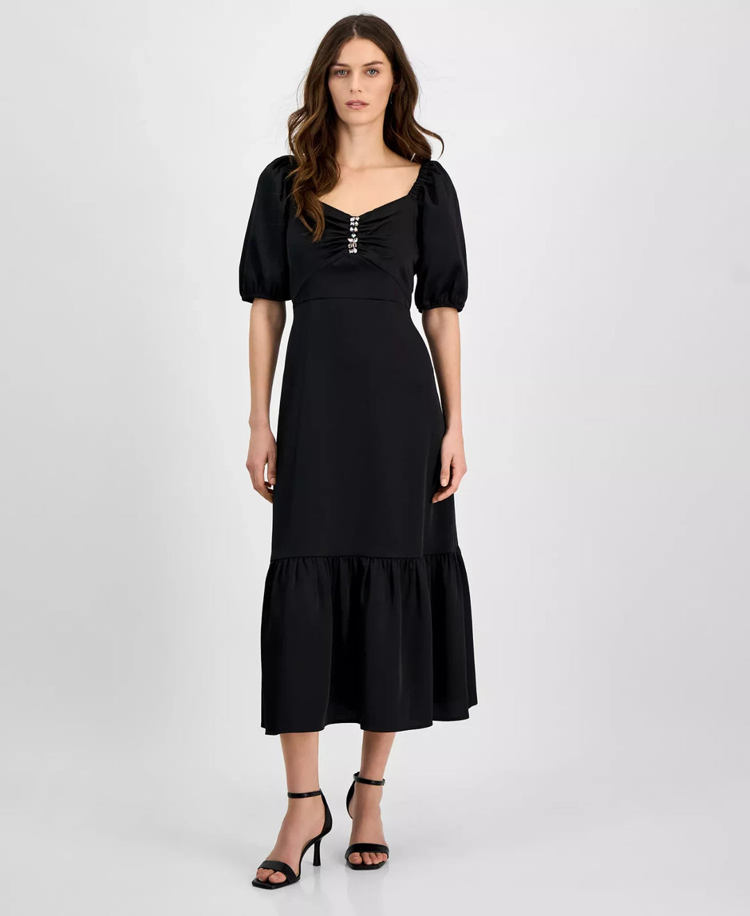 Anne Klein Women's Rhinestone Puff-Sleeve Midi Dress MSRP $139