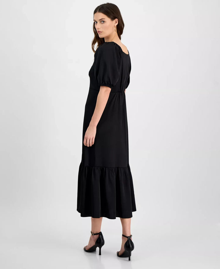 Anne Klein Women's Rhinestone Puff-Sleeve Midi Dress MSRP $139