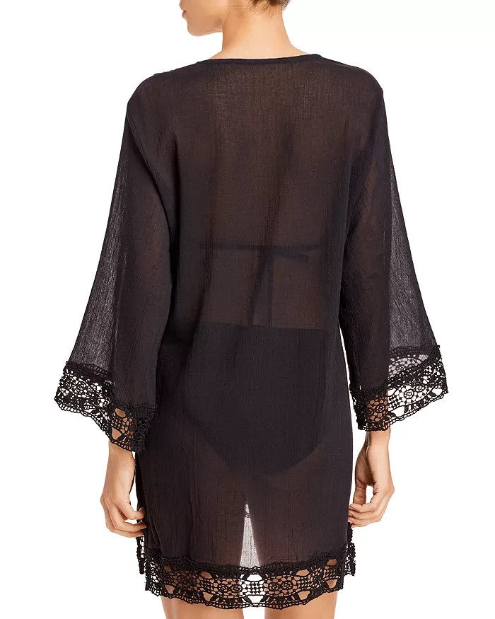 La Blanca Island Fare Crocheted Lace Trim Tunic Swim Cover-Up MSRP $103