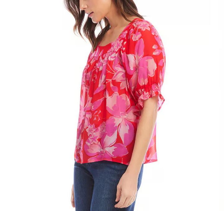 Karen Kane Petites Floral Ruffle Sleeve Top MSRP $139
