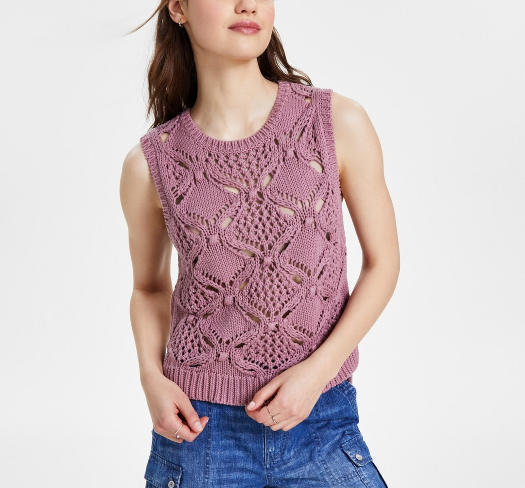 Lucky Brand Diamond Crochet Cotton Sweater Vest MSRP $89