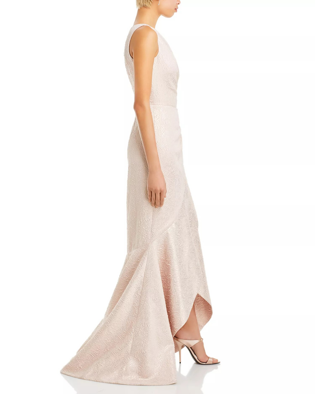 Teri Jon by Rickie Freeman Metallic Jacquard One Shoulder Mermaid Gown MSRP $720