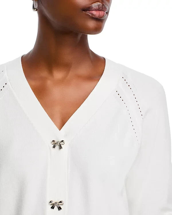 Sioni V Neck Bow Button Sweater MSRP $128
