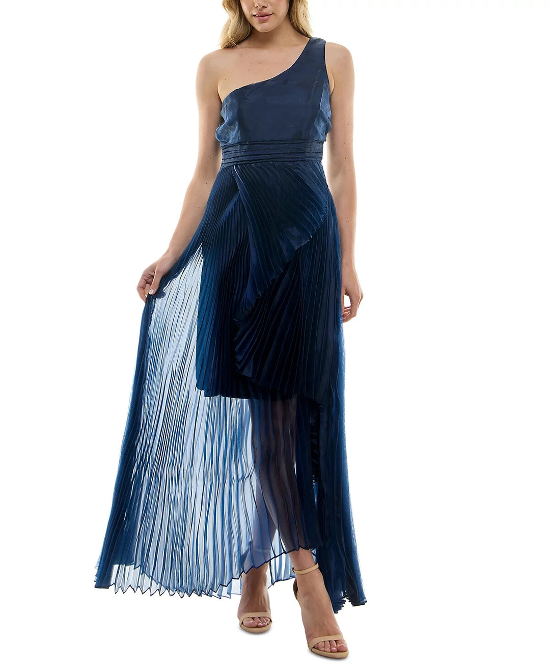 Taylor Asymmetric One-Shoulder Pleated Organza Gown MSRP $248